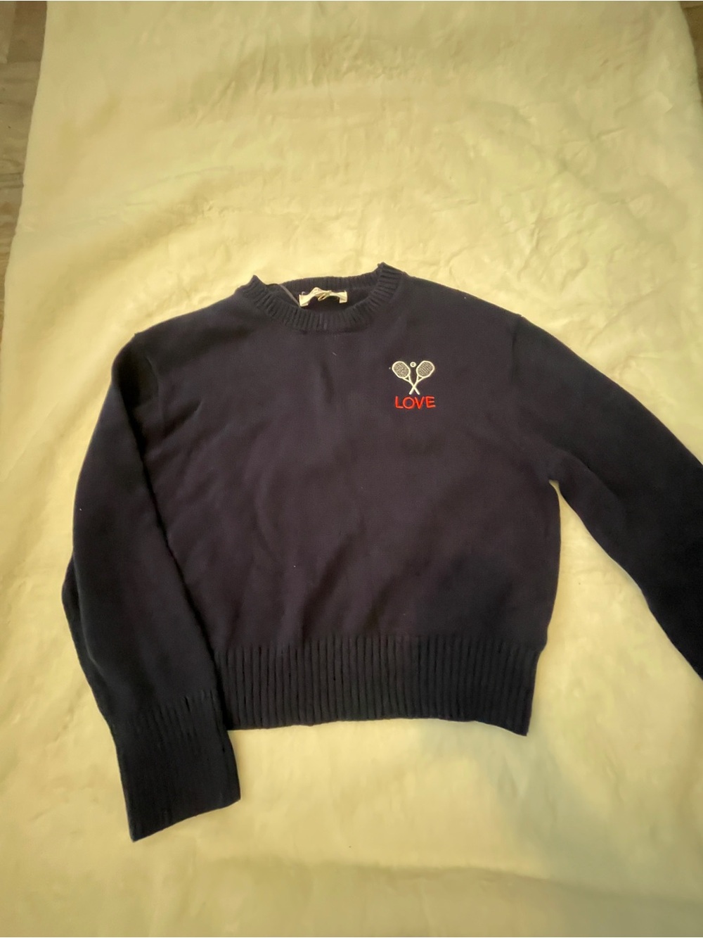 Navy 'LOVE' Tennis Embroidered Crewneck Sweater